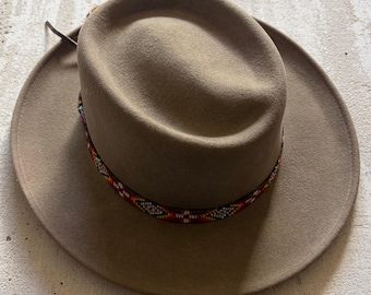 80s 90s Vintage Minnetonka Wool Felt Hat, Southwestern Beaded Western Hat, Boho Rancher Festival Hat, Made in USA