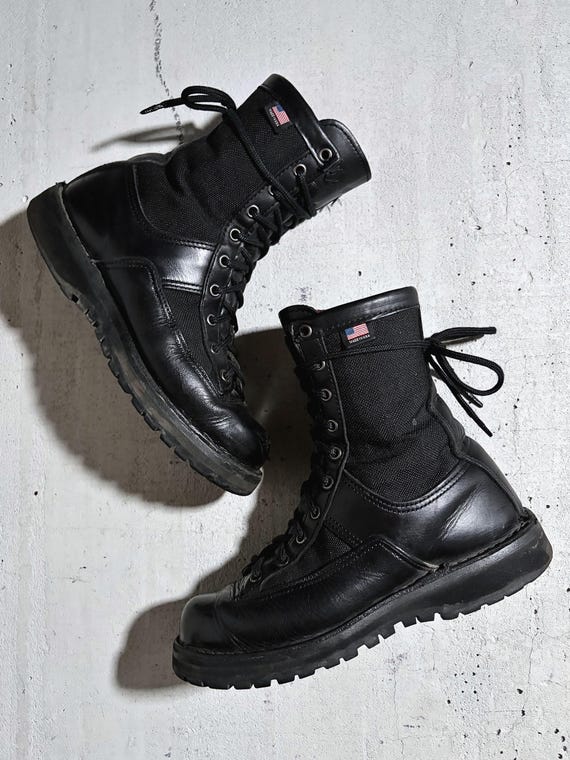 Danner, Vintage 90s Danner Black Leather Combat Boots Womens 7.5 M Made in USA Lace Up Tactical Military Biker Boots Vibram Sole