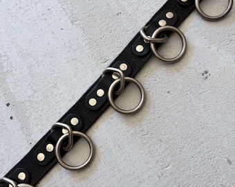 90s Vintage O Ring Leather Belt, Heavy Metal Punk Belt, Industrial Goth Y2K Biker Belt, Made in USA, Size 32
