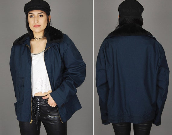 Vintage Dark Blue Bomber POLICE Jacket 70s Black T