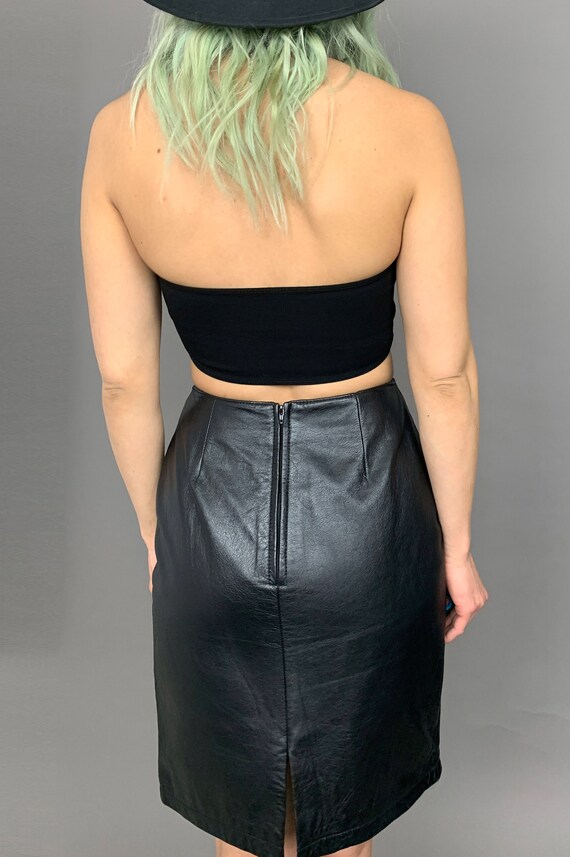 Vintage Maxima WILSONS Black Leather High Waisted Skirt 80s 90s