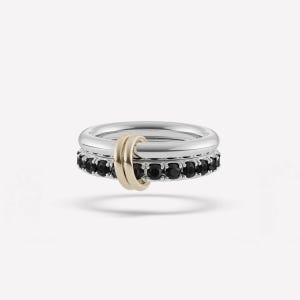 SPINELLI KILCOLLIN Band, Black Onyx Full Eternity band With Plain Band Two Small Gold Plated Connector Ring, Stacking Statement Ring For Her