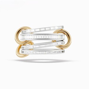 White Moissanite Baguette Eternity Band With Multi link Ring, SPINELLI KILCOLLIN Band, Interlocking Ring, Handmade Channel Set Ring For her
