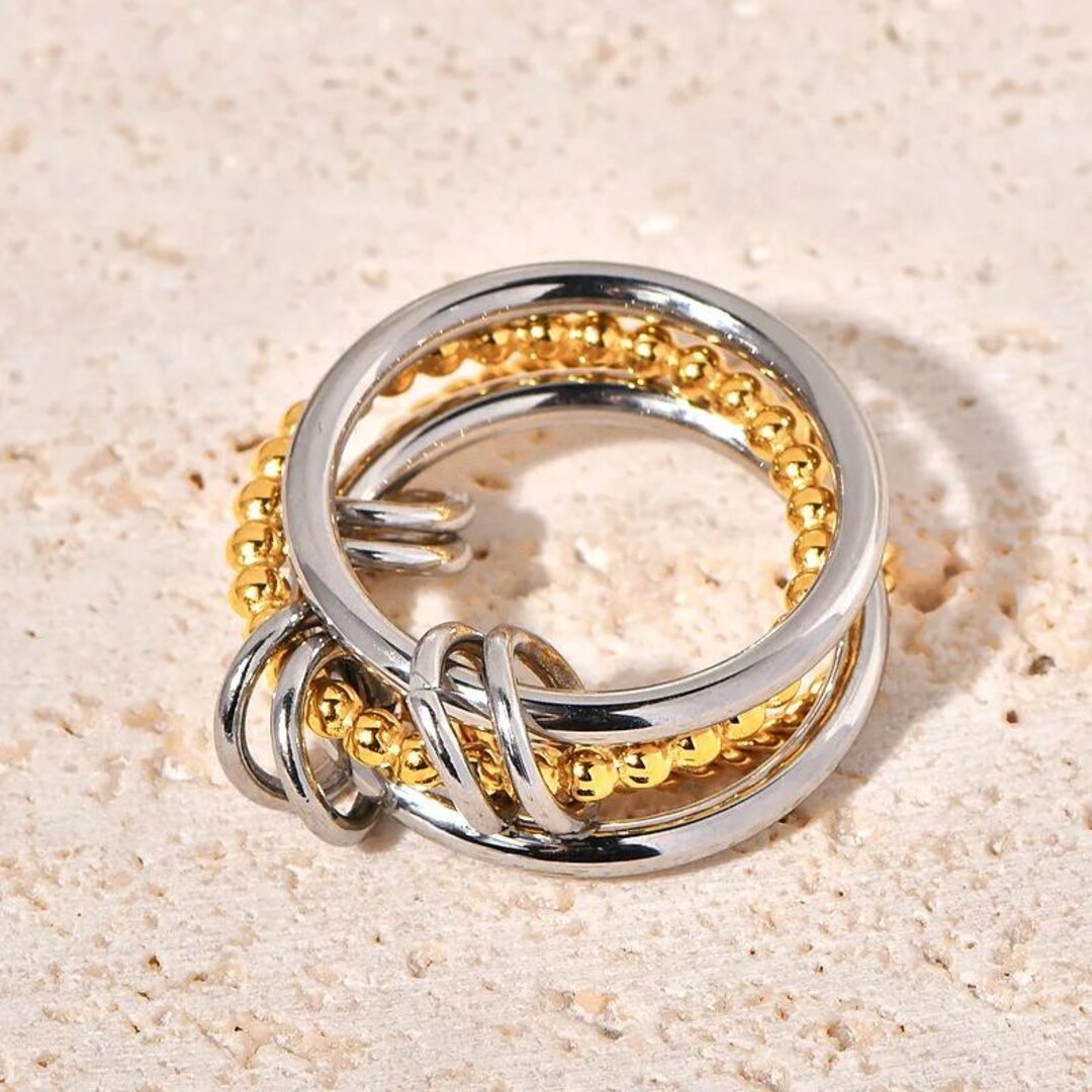 Color Stack Ring Two Tone Color Stacking Statement Spiral Doted Ring With Plain Band ...