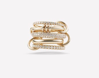 SPINELLI KILCOLLIN 18k vergulde moissanite Eternity-band effen band multi-link verbindingsring, drie kleine ringen in elkaar grijpende spinner