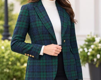 Women's Scottish Tartan Blazer, Black watch Plaid Jacket, Highland Clothing, Ladies Tailored Coat, Scottish Fashion, 50+ Tartans Available