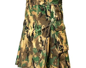 Herren-Cargo-Kilt aus Baumwolle in Tarnfarben – Taktischer Militärstil, verstellbarer Bund
