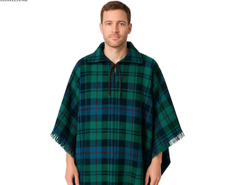 Men’s Scottish Tartan Wool Poncho | Highland Plaid Cape