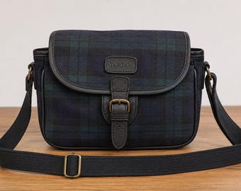 Handgefertigte Umhängetasche im Black Watch Tartan-Stil, schottische karierte Messenger-Schultertasche
