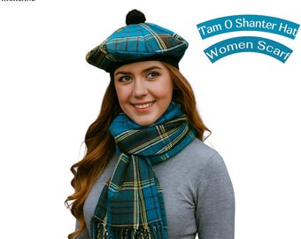 Scottish Tartan Hat and Scarf Set | Wool Tam o’ Shanter & Plaid Scarf