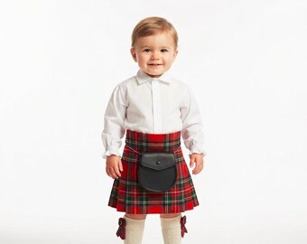 Baby Highland 5 Pieces Kilt Set Toddler Scottish Tartan Kilt Outfit with Mini Sporran, Shirt, Socks & Matching Flashes - 50+ Tartans