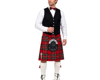 11-teiliges schottisches Kilt-Outfit für Herren | Festliche Kleidung im Royal Stewart Tartan
