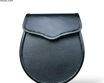 Handmade Black Leather Kilt Sporran | Scottish Highland Accessory