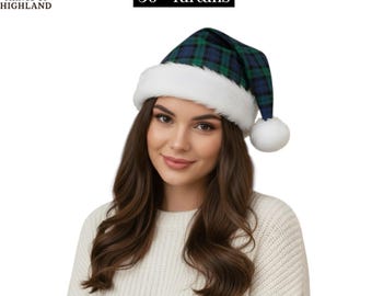 Scottish Tartan Santa Hat | Faux Fur Trim Holiday Cap