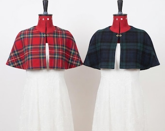 Custom Tartan Wool Short Cape | Plaid Mini Capelet, Scottish Clan Outerwear (50+ Patterns)