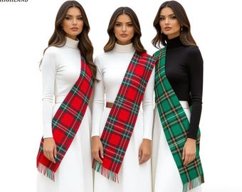 Handmade Tartan Wool Sash: Scottish Plaid Shawl for Highland Wedding