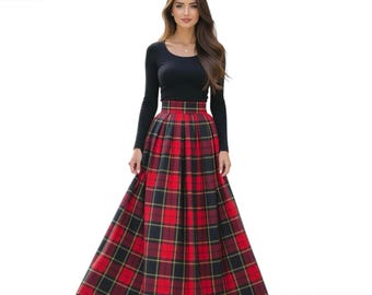 Highland Tartan Wool Maxi Skirt | Scottish Plaid A-Line