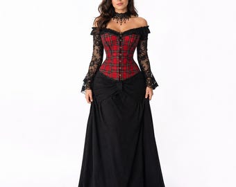 Schottisches Tartan-Korsett für Damen | Gothic-Karo-Bustier | Highland-Korsett im keltischen Stil | Steampunk-Renaissance-Mode | Über 50 Tartans
