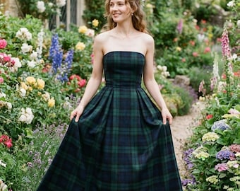 Women’s Scottish Tartan Maxi Dress | Strapless Plaid Dress | Highland Dress | Celtic Wedding Dress | Scottish Dress | 50+ Tartans