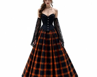 Halloween-Maxirock und Korsett-Set aus Schottenkaro, langer Rock im Gothic-Karo-Stil, Damen-Halloween-Outfit, erhältlich in über 50 Schottenkaro-Varianten