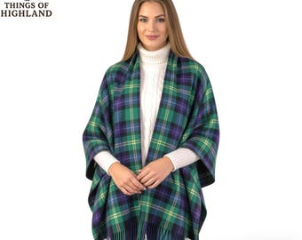 Scottish Tartan Wool Blend Ruana Shawl: 50 Clan Plaids