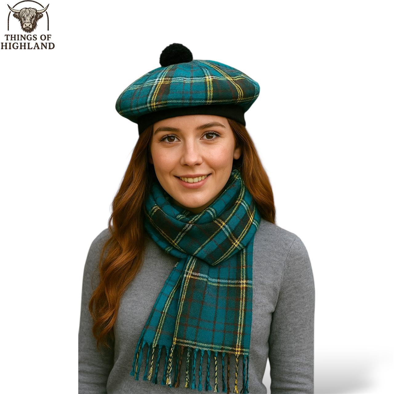 Handcrafted in Scotland Plaid Wool Scarf and Beret 100 Wool Pure Lambswool Royal Stewart Tartan Scarf and One  main image 2