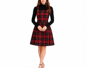 Vintage-Karo-Latzkleid für Damen, Tartan-Overall mit Trägern, Midi-Rock, erhältlich in über 50 Tartanmustern