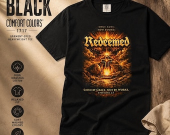 Epheser 2,8 T-Shirt mit Aufdruck „Erlöst“ in Komfortfarben, Unisex-Glaubensbekleidung