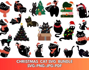 Kerst kat SVG-bundel, leuke vakantie clipart (digitale bestanden)