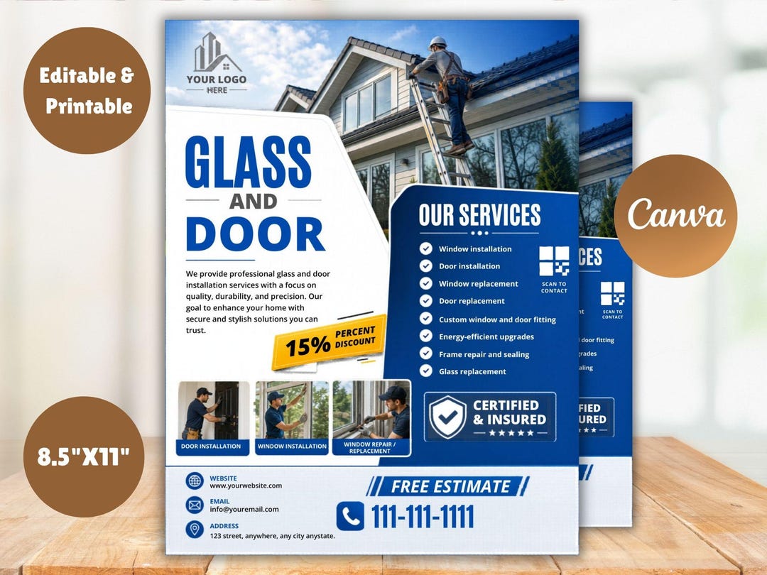 Window Door Installation Flyer Canva Template Editable Home Repair ...
