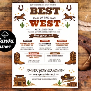 Western Theme Teacher Appreciation Week Itinerary Flyer (Canva Template)