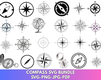 Lot Boussole SVG : motifs nautiques et d'aventure vintage (téléchargement numérique)