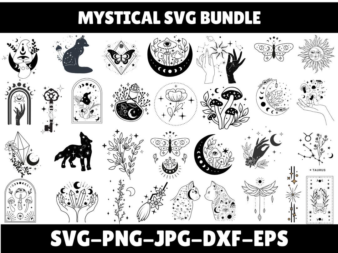 Mystical Magic SVG Bundle, Witchcraft Clipart, Moon Moth Tarot Occult ...