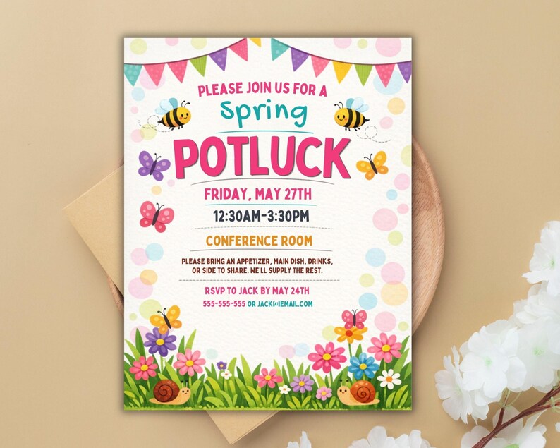 Spring Potluck Flyer Template, Luncheon Potluck Flyer, Office Party ...