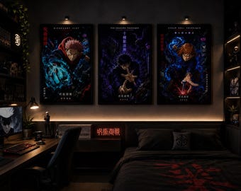 Jujutsu Kaisen Poster Set of 3, JJK Anime Wall Art, Yuji Itadori Megumi Fushiguro Nobara Kugisaki, Shibuya Incident Print, Anime Room Decor
