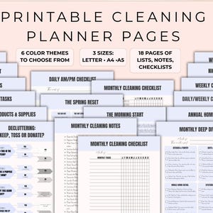 Printable Cleaning Planner Pages | Trackers, Checklist, Tips, Deep Cleaning | Daily, Weekly, Monthly, Annual, Spring