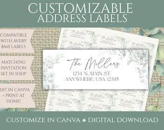 Custom Address Label Printable | Canva Template | Party Printable | Editable | Wedding | Baby Shower | Bridal
