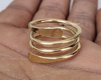 Adjustable Solid Brass Wrap Ring, Handmade Band Ring