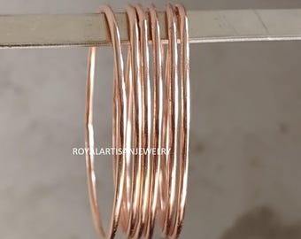 Handmade Rose Gold Plated Sterling Silver Bangle Set of 6