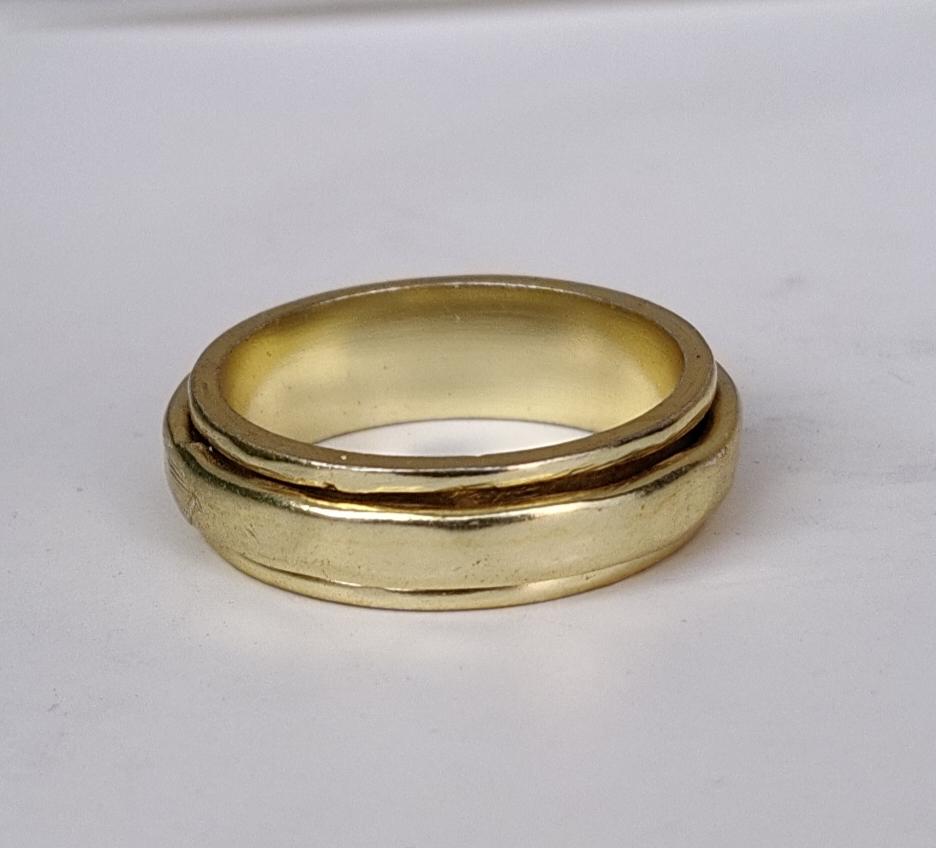Hammered Sterling Silver 18K Gold Plated Spinner Ring, Fidget Jewelry ...