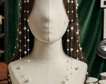 Tocado nupcial de perlas, adorno para el cabello con cuentas, joyería nupcial bohemia, corona hecha a mano