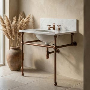 マットなパティーナ仕上げの真鍮製コンソールシンクベース、壁掛け式洗面台フレーム