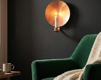 Handcrafted Copper Wall Candle Holder Sconce, Hammered Disc Taper Holder