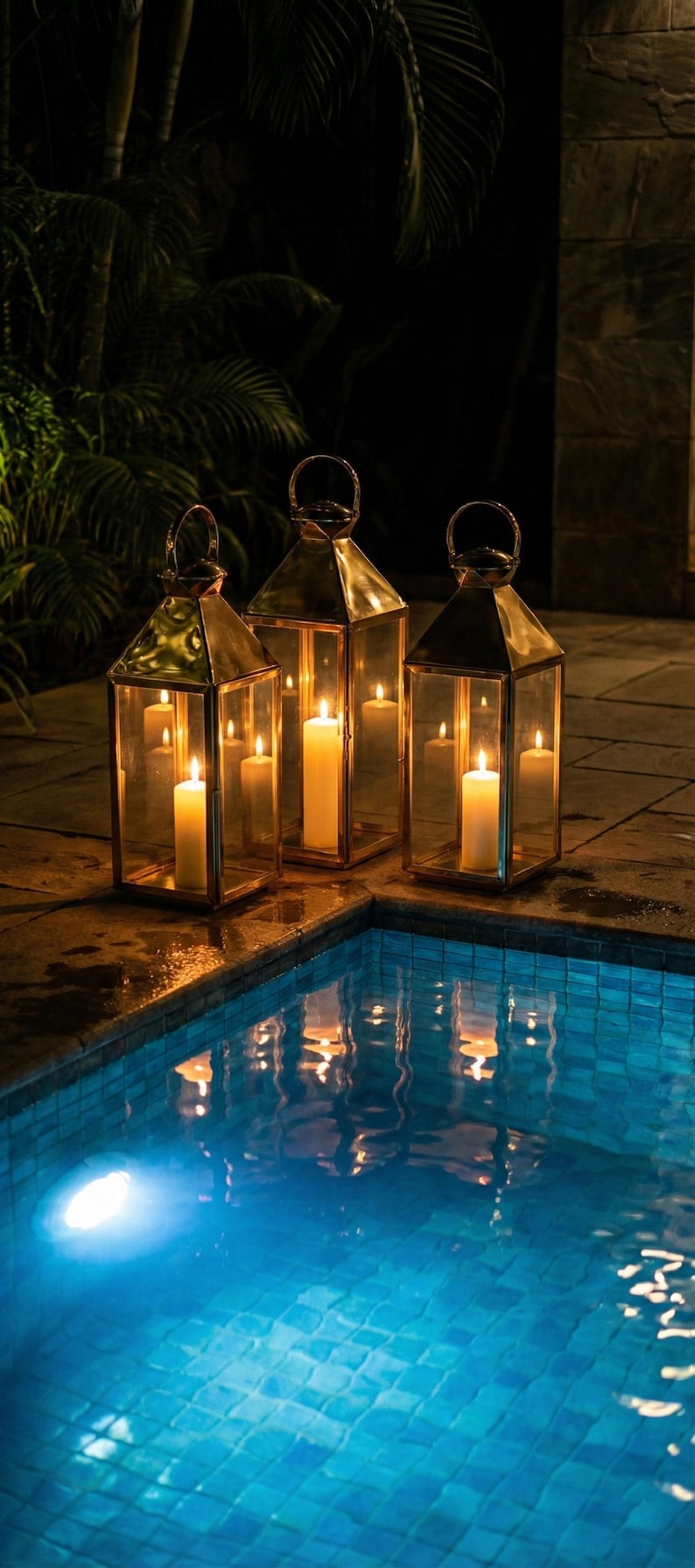Handmade solid brass lantern candle holder with clear glass panels and polished brass finish