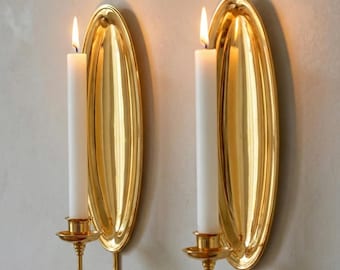 Pair of Unlacquered Solid Brass Wall Candle Holders, Handmade Vintage Sconce Decor