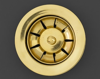 Solid Brass Strainer Drain for Bathroom Basin, Round Sink Waste Clicker Drain, Unlacquered Brass Vanity Drain