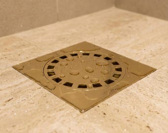 Quadratische Bodenablaufabdeckung aus massivem Messing - Luxus Duschablauf mit abnehmbarem rundem Sieb für Badezimmer