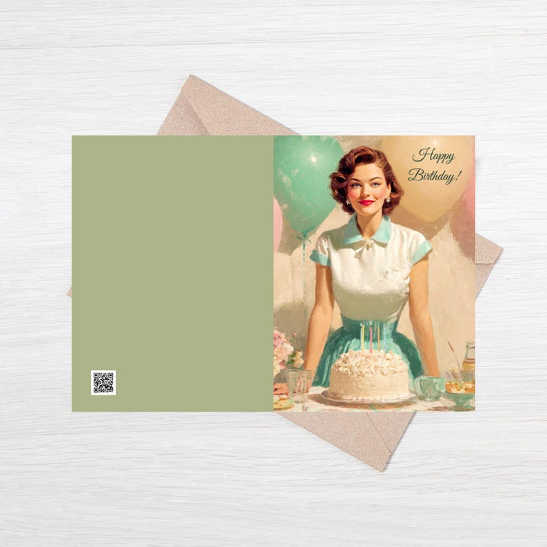 Vintage 1950s Pin-up Birthday Card – Retro Oil Painting (digital ...