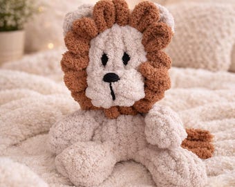 Chunky Knit Lion Snuggler Plushie – Handmade Cozy Stuffed Animal