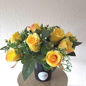 Artificial Rose Flower Grave Pot Arrangement, pink, yellow, red, blue or cream -Memorial flowers
